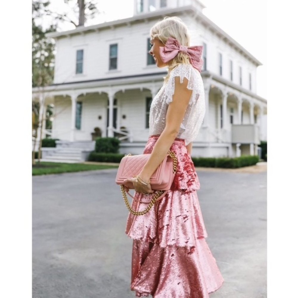 Rachel Parcell Tiered Pink Sequin Midi Skirt NWT